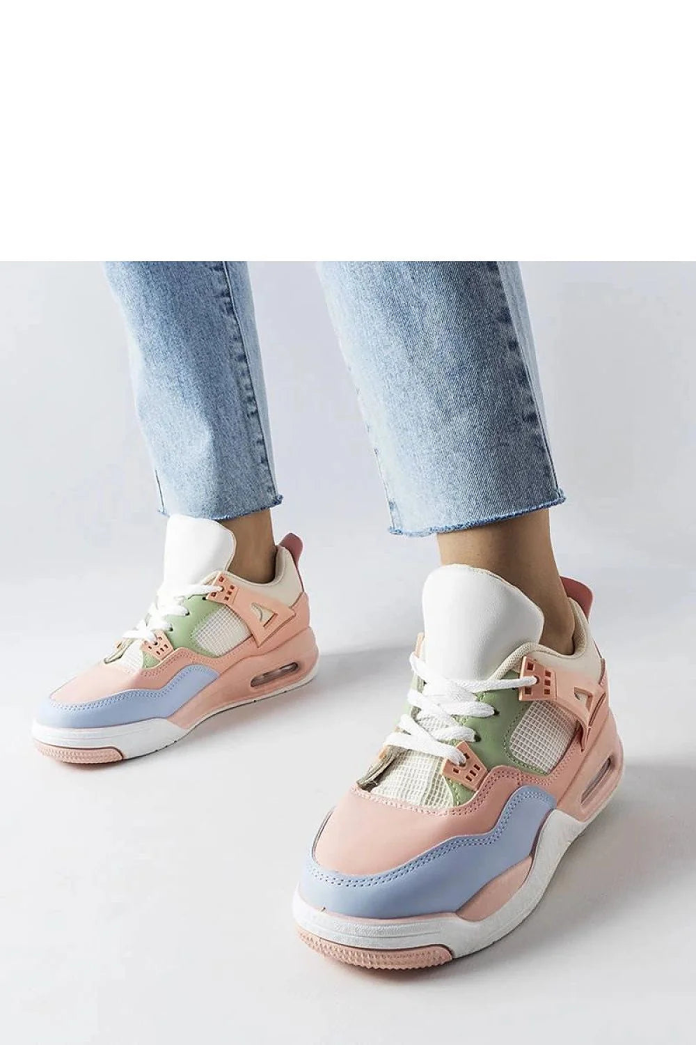 Baskets colorées pour femmes design moderne style sport rétro cuir synthétique mesh blanc semelle caoutchouc rose