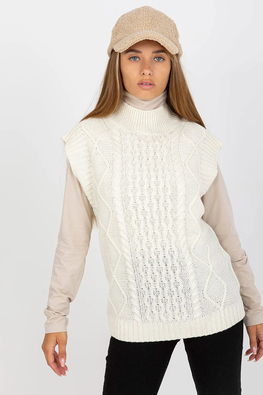 Gilet Sublevel sans manches maille tricotée carreaux style urbain veste acrylique 100% femmes taille ajustable coupe structurée