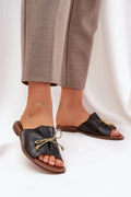 Sandales femmes élégantes en cuir naturel talon plat nœud décoratif style chic décontracté été
