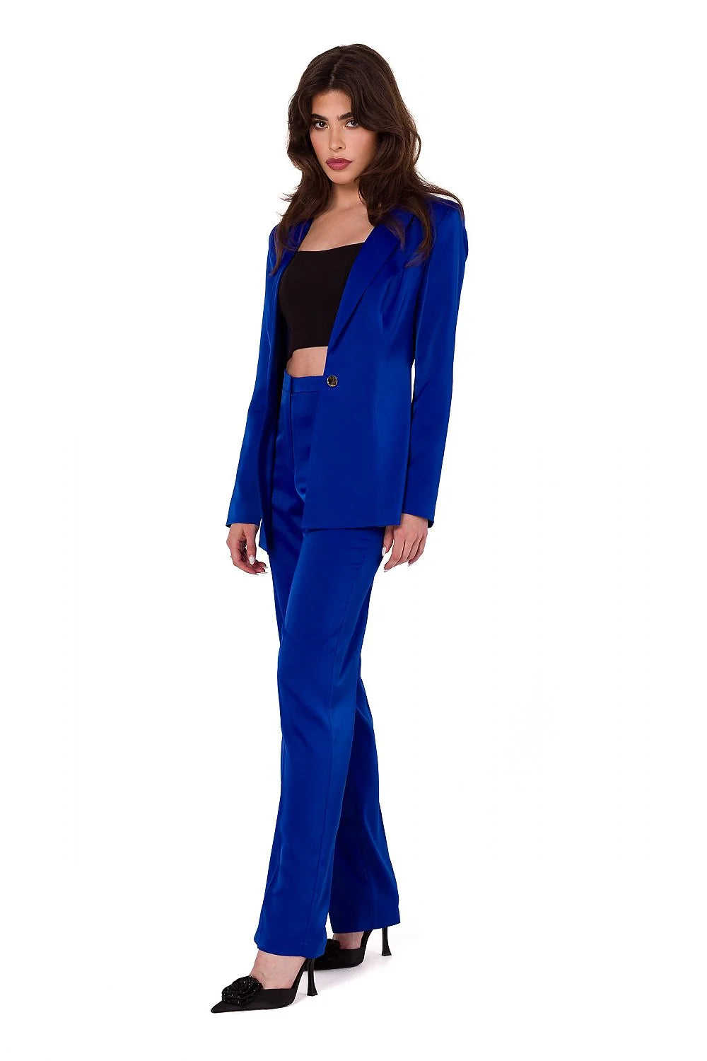 Blazer femme Makover coupe classique un bouton bleu électrique matériaux de haute qualité fabriqué en Pologne