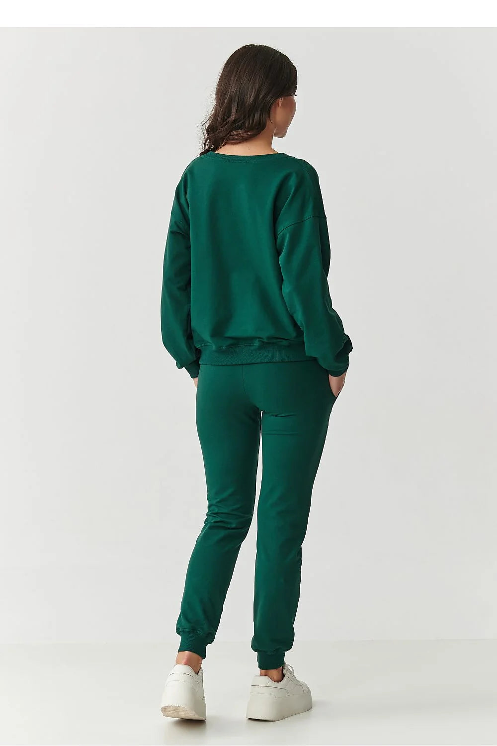ensemble survêtement femme sweat col rond oversize molleton coton élasthanne vert sapin jogger taille élastique poches latérales côtelés logo brodé