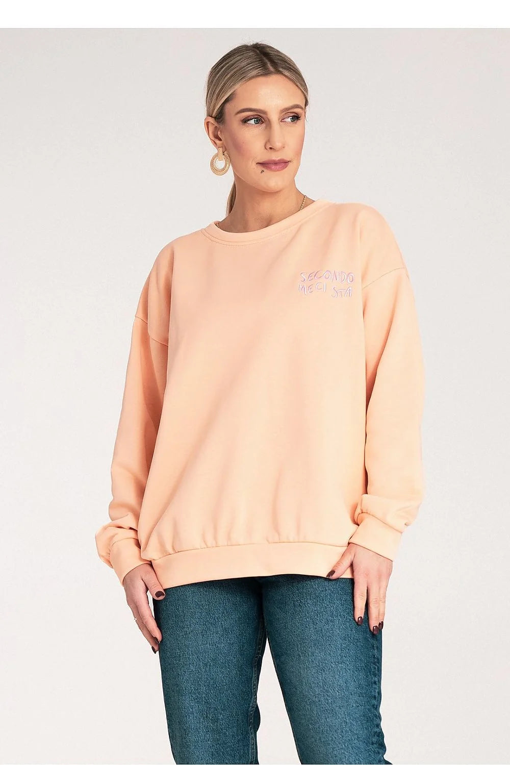Sweatshirt Figl loose fit round neckline embroidered inscription cotton blend women casual oversized