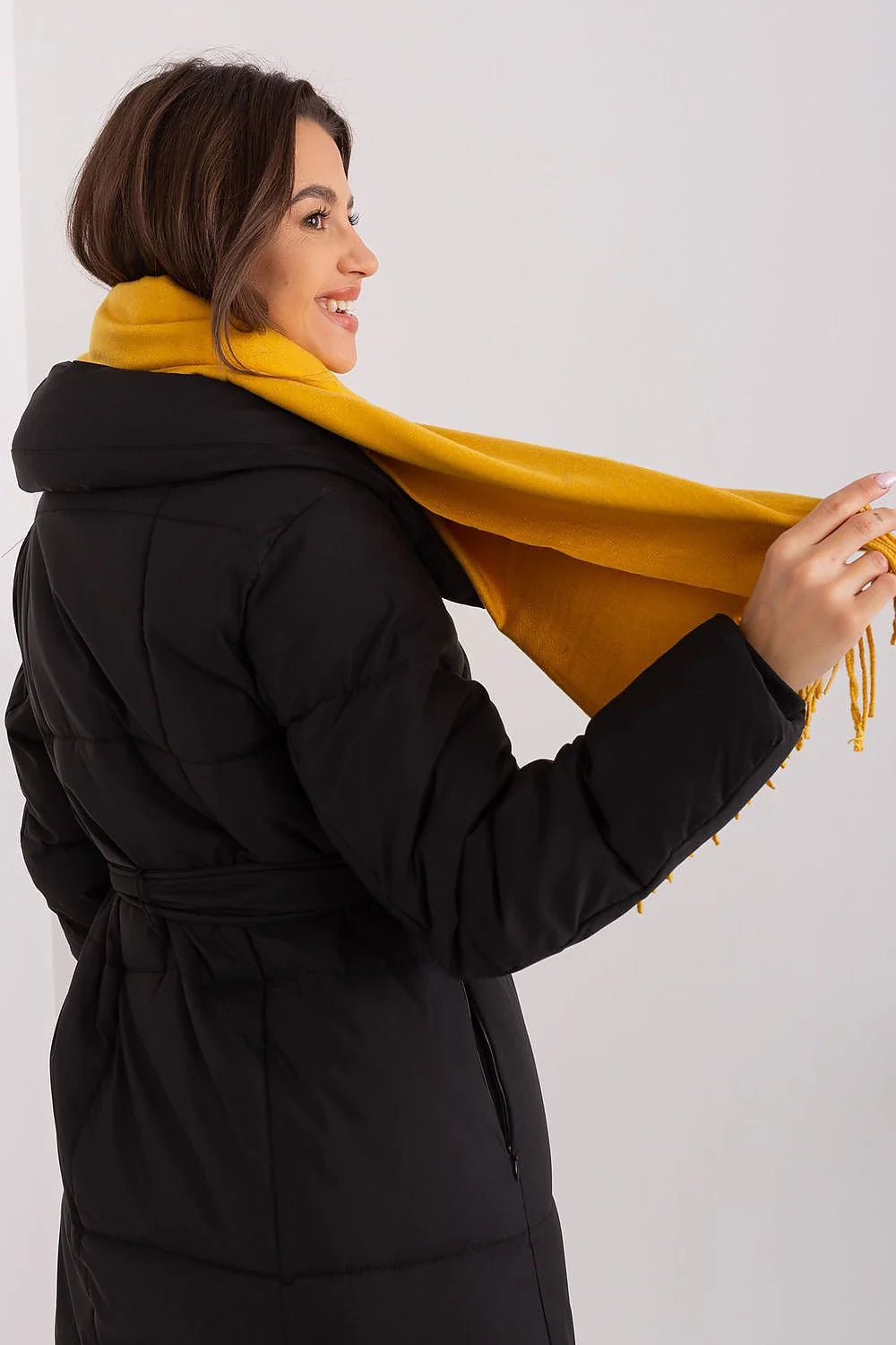 Écharpe pour femme jaune vif style classique franges en laine ou acrylique doux longueur 196 cm hiver