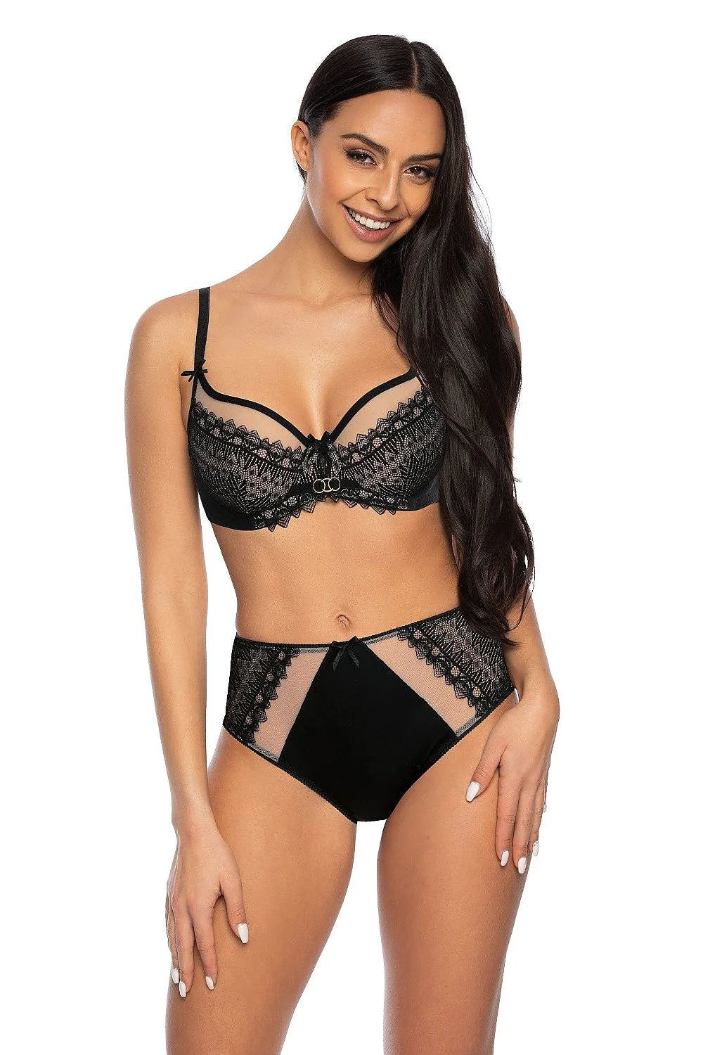 Soutien-gorge élégant en dentelle noire Marion Soft Mat féminin ajustable détails luxueux