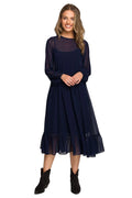 Robe de cocktail élégante en mousseline de soie manches larges taille haute volants femme