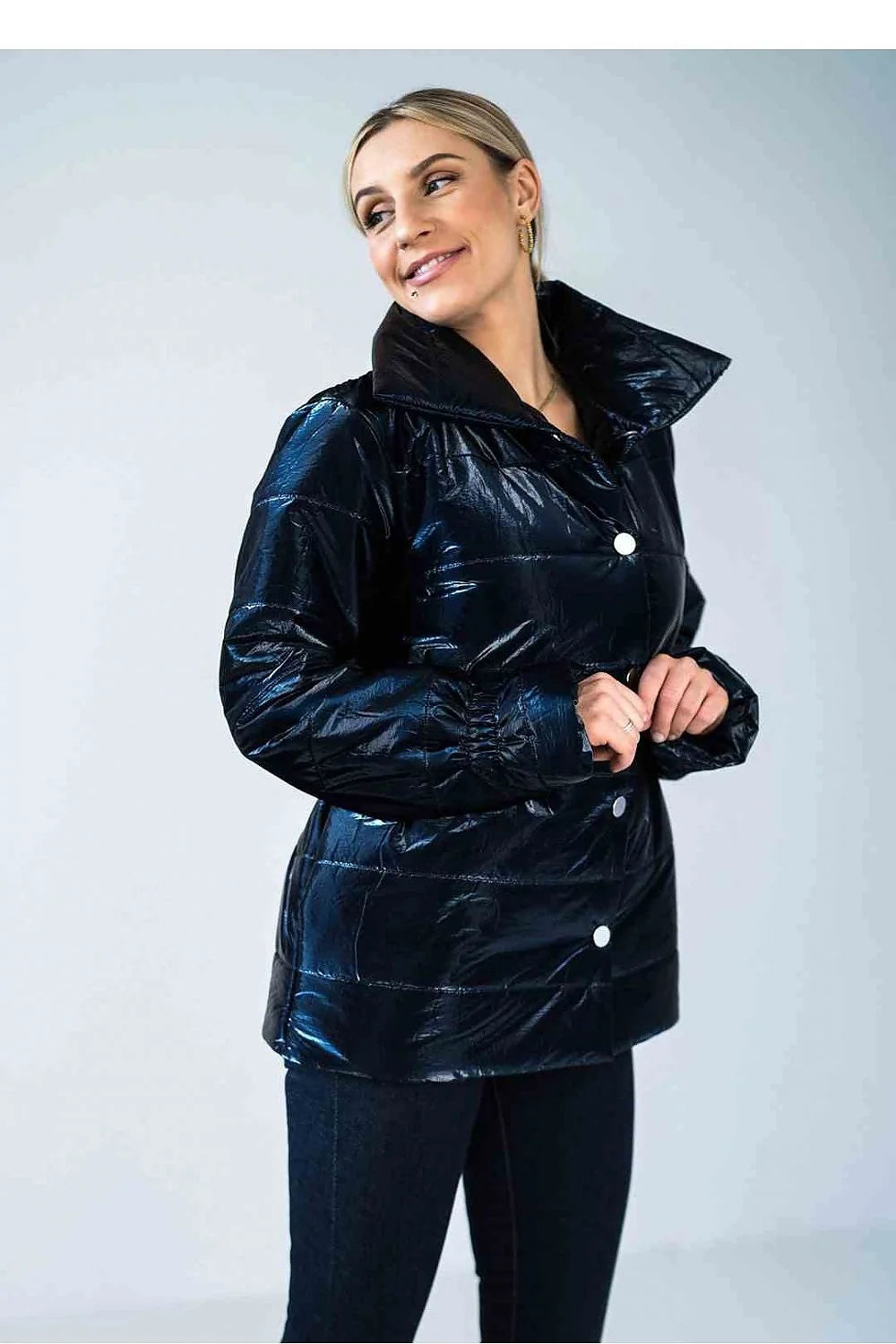 Veste matelassée brillante pour femme longueur hanche col montant style moderne polyester 100 %