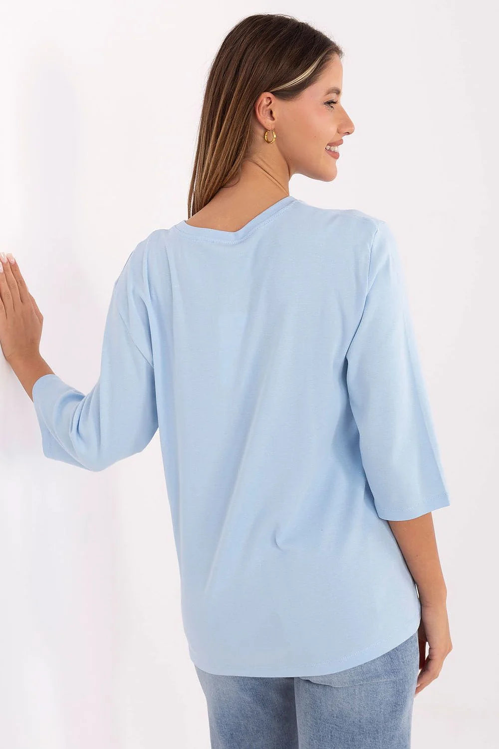 chemise femme oversize col rond manches tombantes coupe droite longueur mi hanche jersey coton élasthanne douce bleu pastel