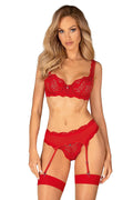 Ensemble de lingerie sexy Obsessive dentelle rouge corset soutien-gorge balconnet culotte bas Femme