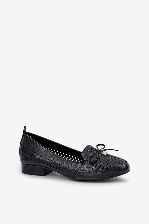 Ballerine Step in style mocassins cuir noir laser-cut losange élégance femmes confort stabilité talon carré