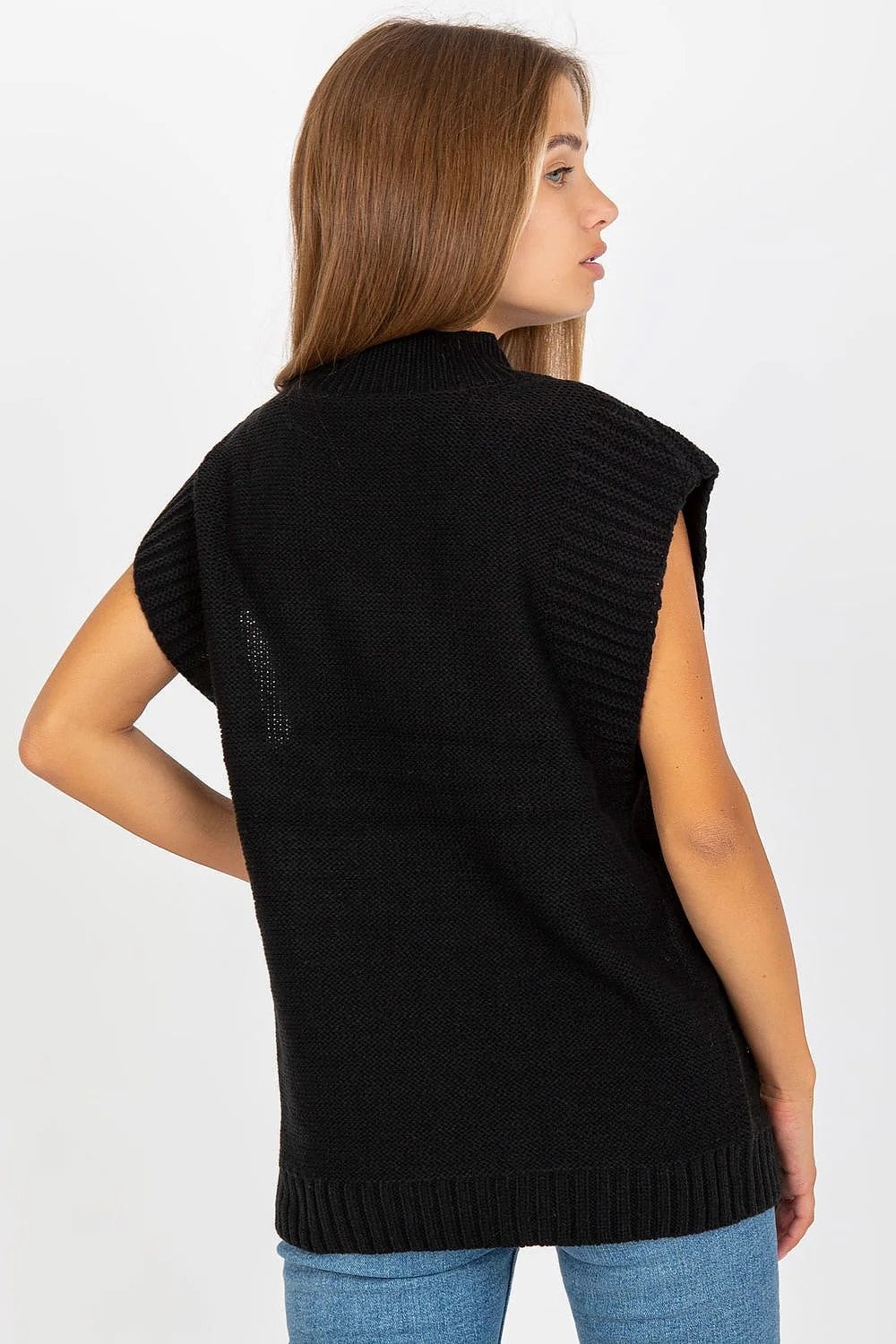 Gilet Sublevel sans manches maille tricotée carreaux style urbain veste acrylique 100% femmes taille ajustable coupe structurée