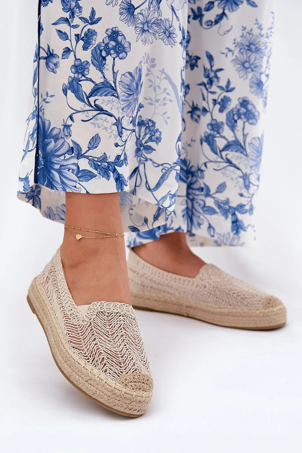 espadrilles femme tige tissée crochet beige semelle jute plate bout fermé respirante légère bohème estivale confortable