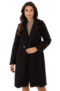 Manteau pour femme élégant en laine et polyester, noir, coupe droite, col à revers, fermeture à boutons, poches latérales, hiver 2023-2024