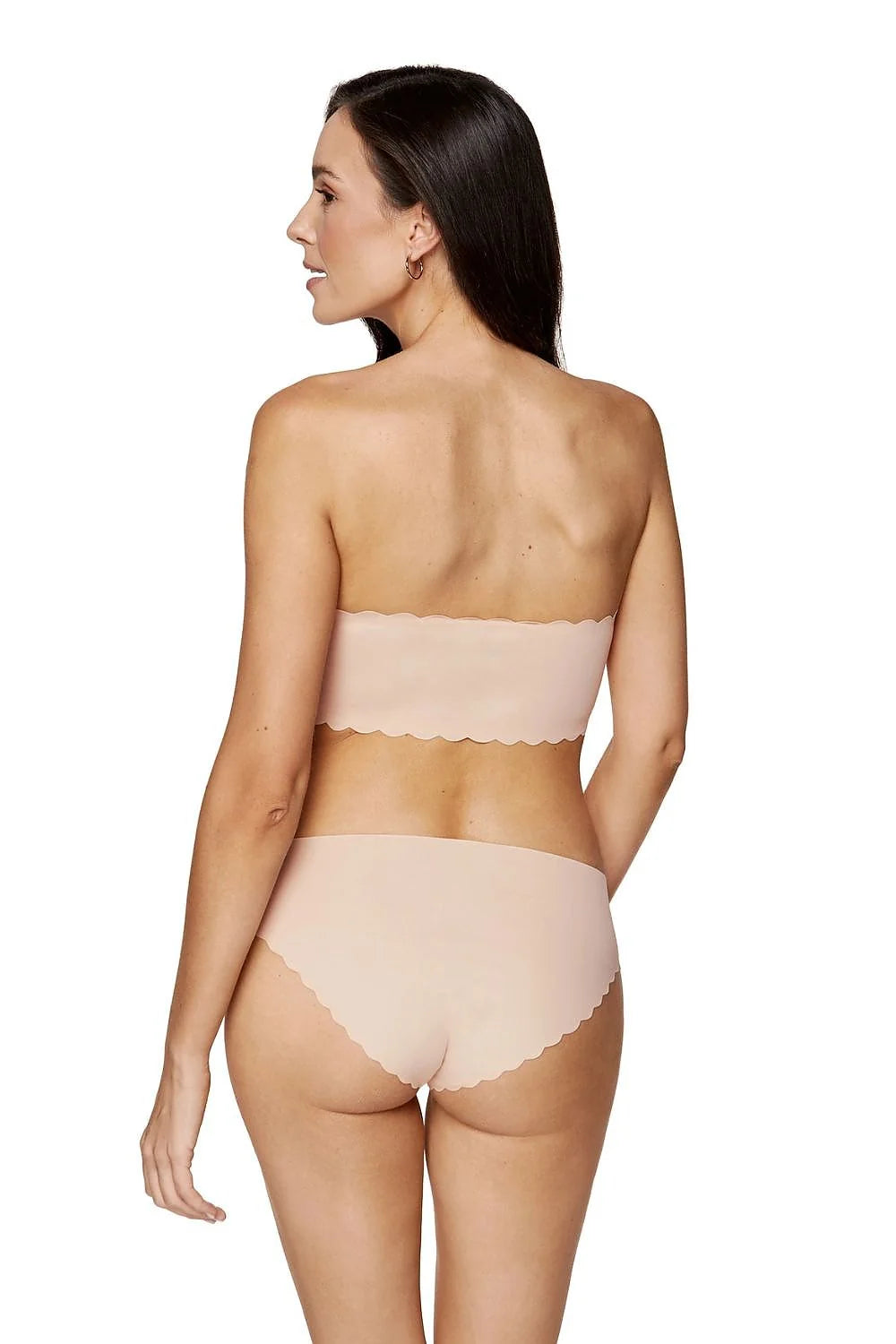 bandeau microfibre extensible nude peau sans armature coutures invisibles maintien léger coussinets amovibles mousse silicone bord festonné délicat confortable