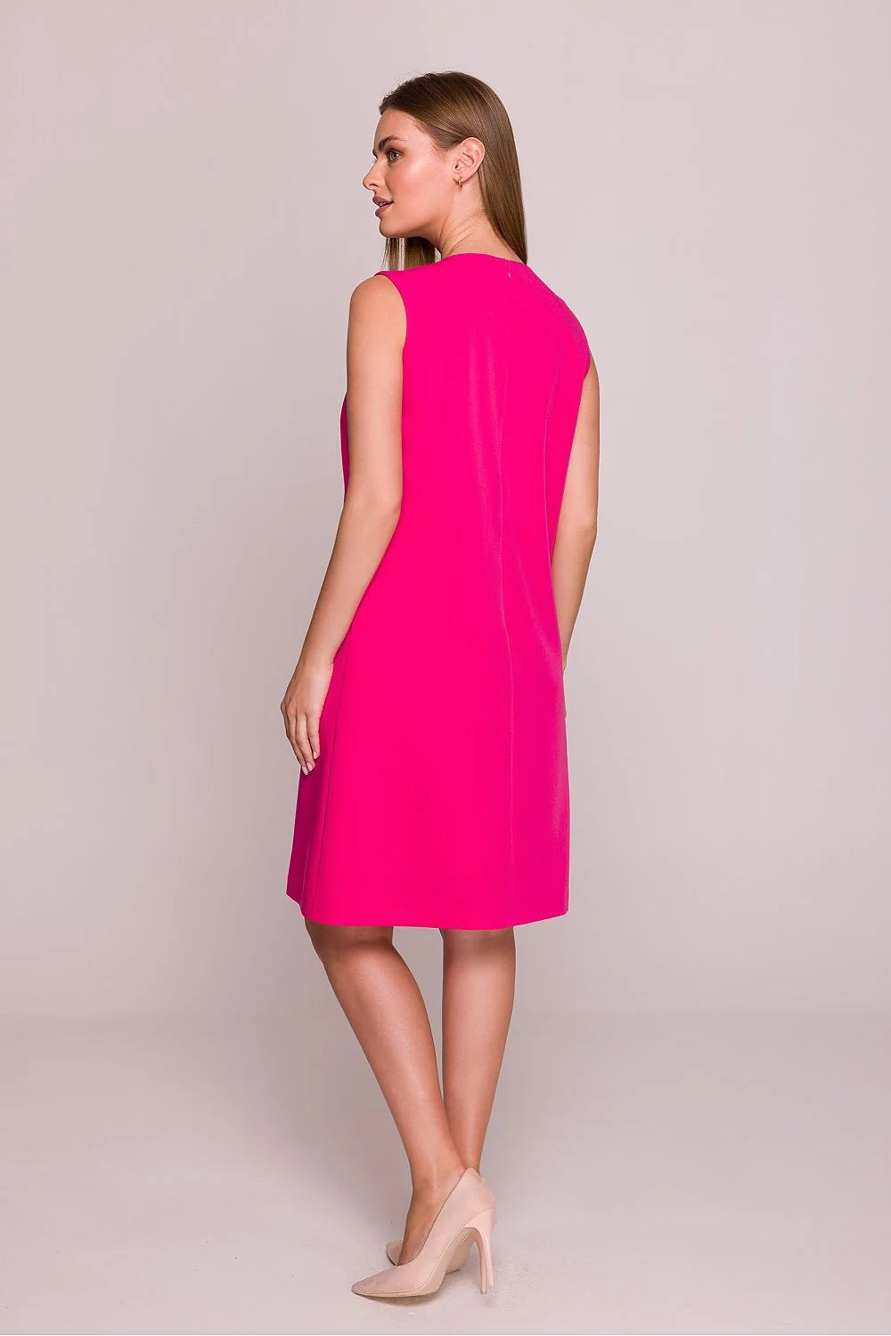 Robe de jour Stylove sans manches coupe droite rose fuchsia doublée finitions élégantes robe femme