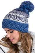 bonnet Kamea femme laine épaisse tricoté pompon multicolore hiver chaud isolant maille texturée bandes horizontales ample