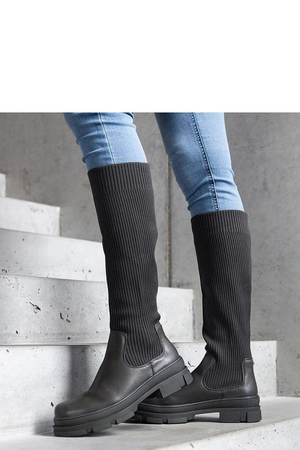 Bottes cuissardes Solea modernes robustes en cuir et textile élastique semelle épaisse noir vert femmes ville casual