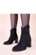 bottines noires suédine écologique talon bloc 8cm cheville bout amande fermeture éclair intérieure style western urbain confort durable élégantes femme
