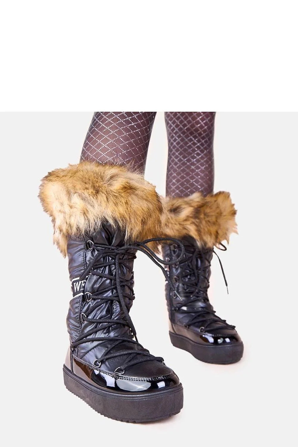 bottes neige femme noires Malida Gemre eskimos fausse fourrure doublure isolante matelassée nylon bout vernis laçage semelle plateforme crantée caoutchouc