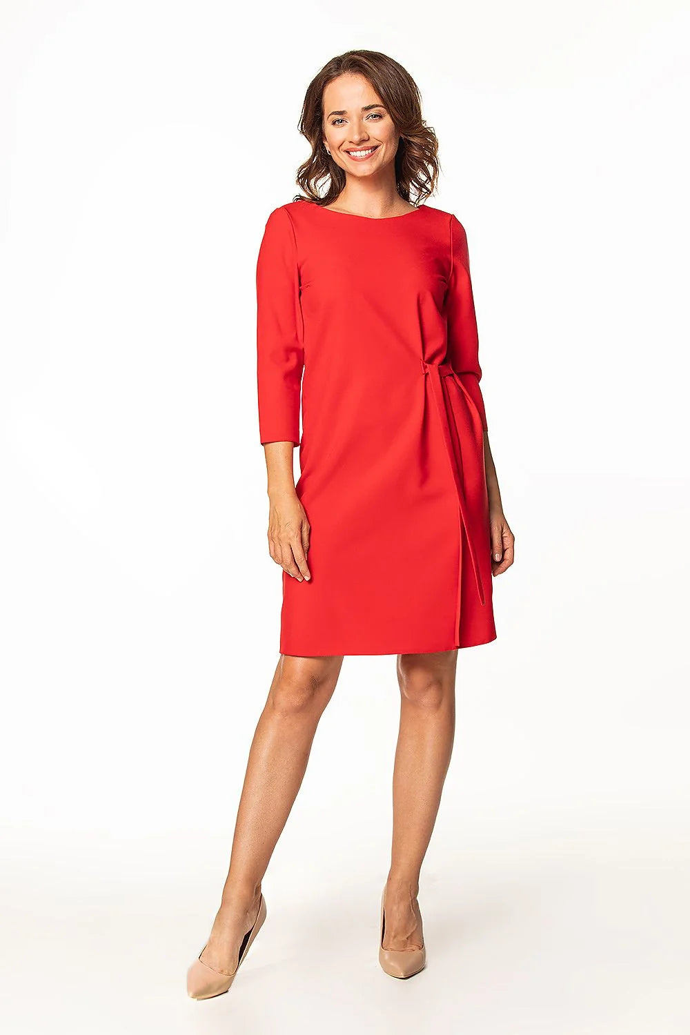 Robe de jour Tessita élégante midi manches 3/4 ceinture intégrée tissu fluide femmes occasions semi-formelles