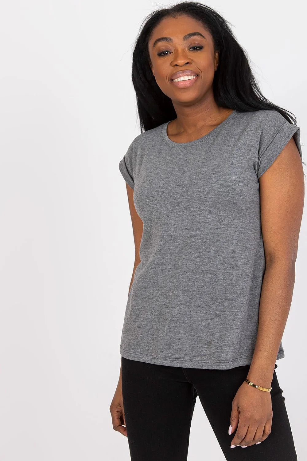 T-shirt BFG pour femme en coton élasthanne manches courtes encolure ronde style moderne minimaliste rose vif