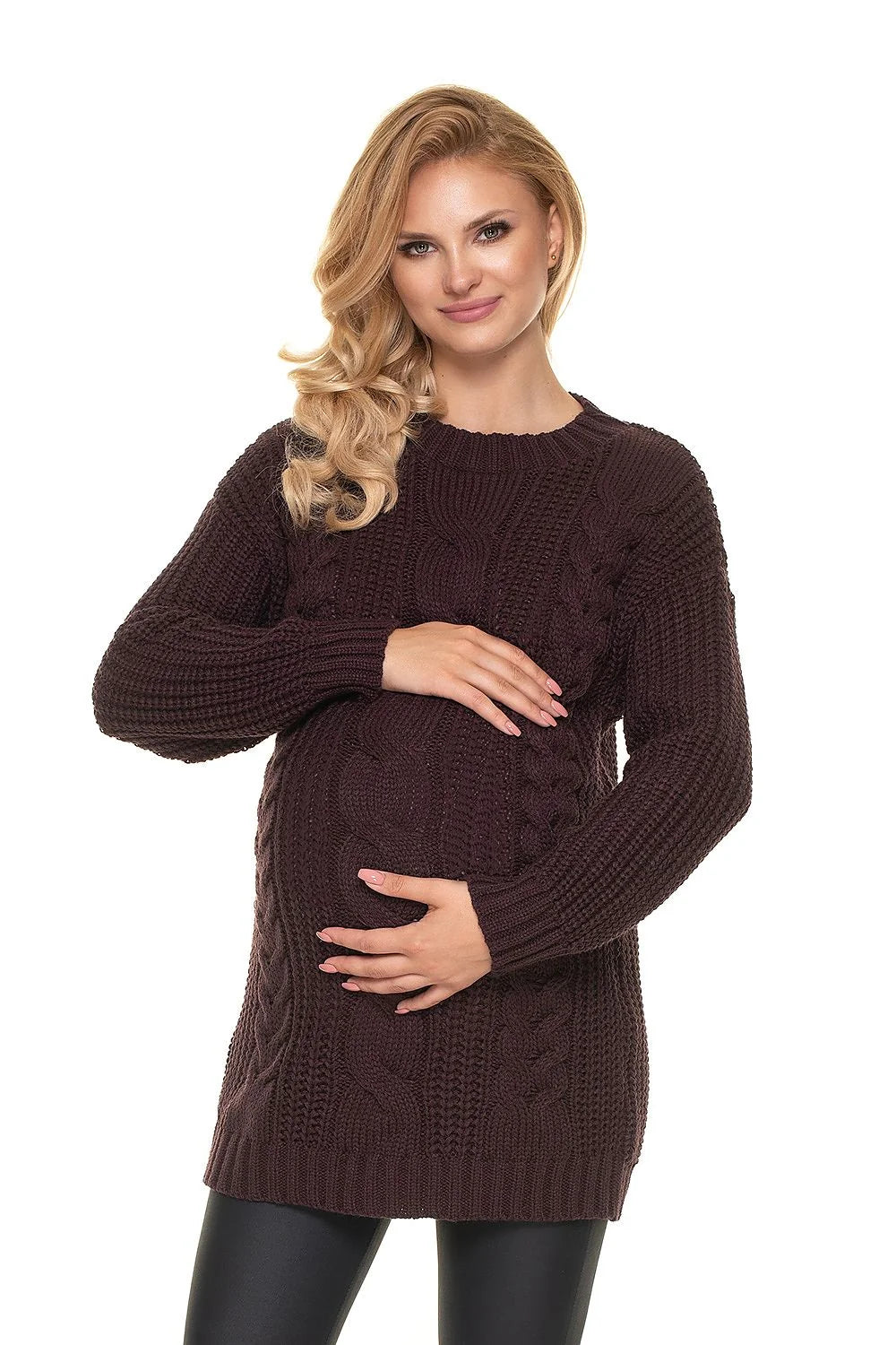 Chandail grossesse en maille tricotée blanc torsades confort élégant hiver mode féminine décontracté
