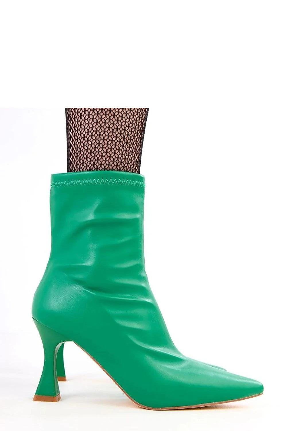 bottines cheville similicuir écologique vert émeraude bout pointu talon sculpté tige courte fermeture éclair latérale coupe ajustées finition couture élégantes