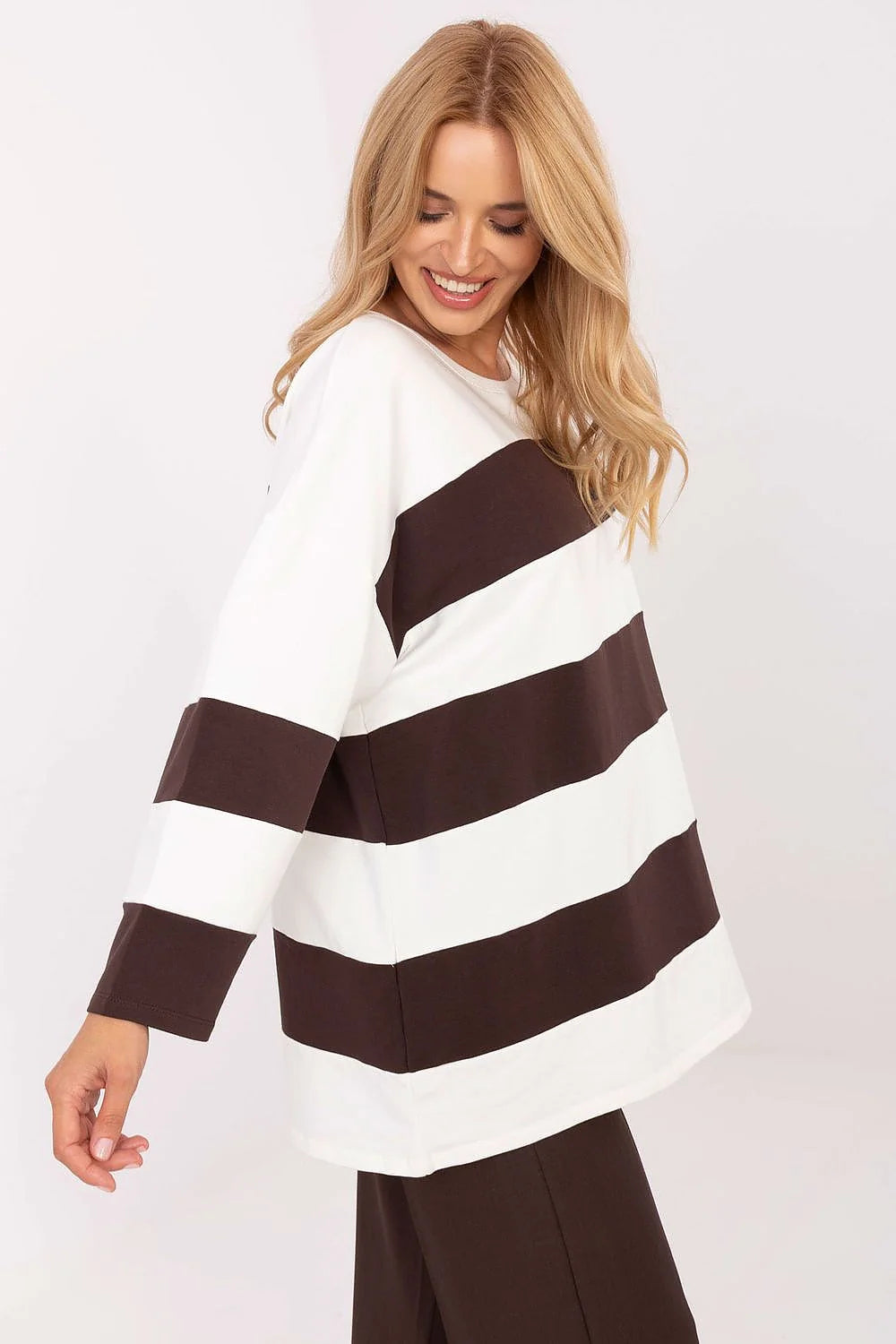 chemisier oversize décontracté quotidien coton stretch extensible manches longues col rond sans fermeture rayures intemporel long compatible leggings étroit confortable