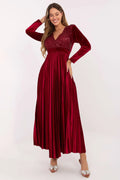robe longue maxi bordeaux velours soirée élégante cachecoeur manches longues taille empire bande souspoitrine jupe plissée fluide paillettes bonnets rembourrés