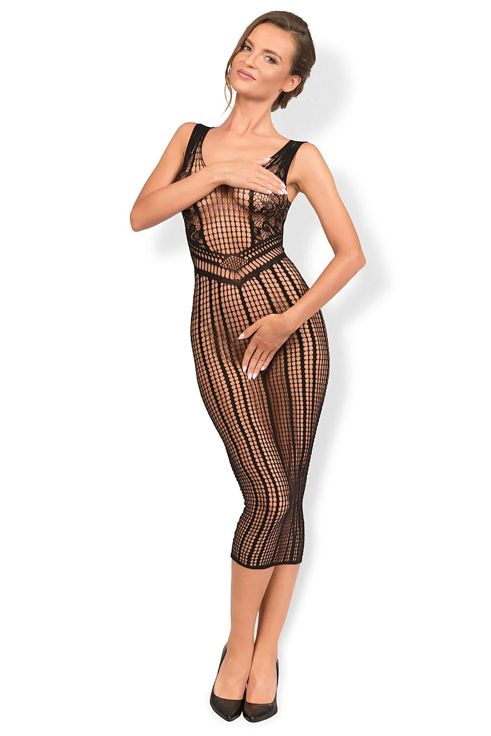 Body en résille noire sexy glamour près du corps transparence motifs géométriques soirées élégantes