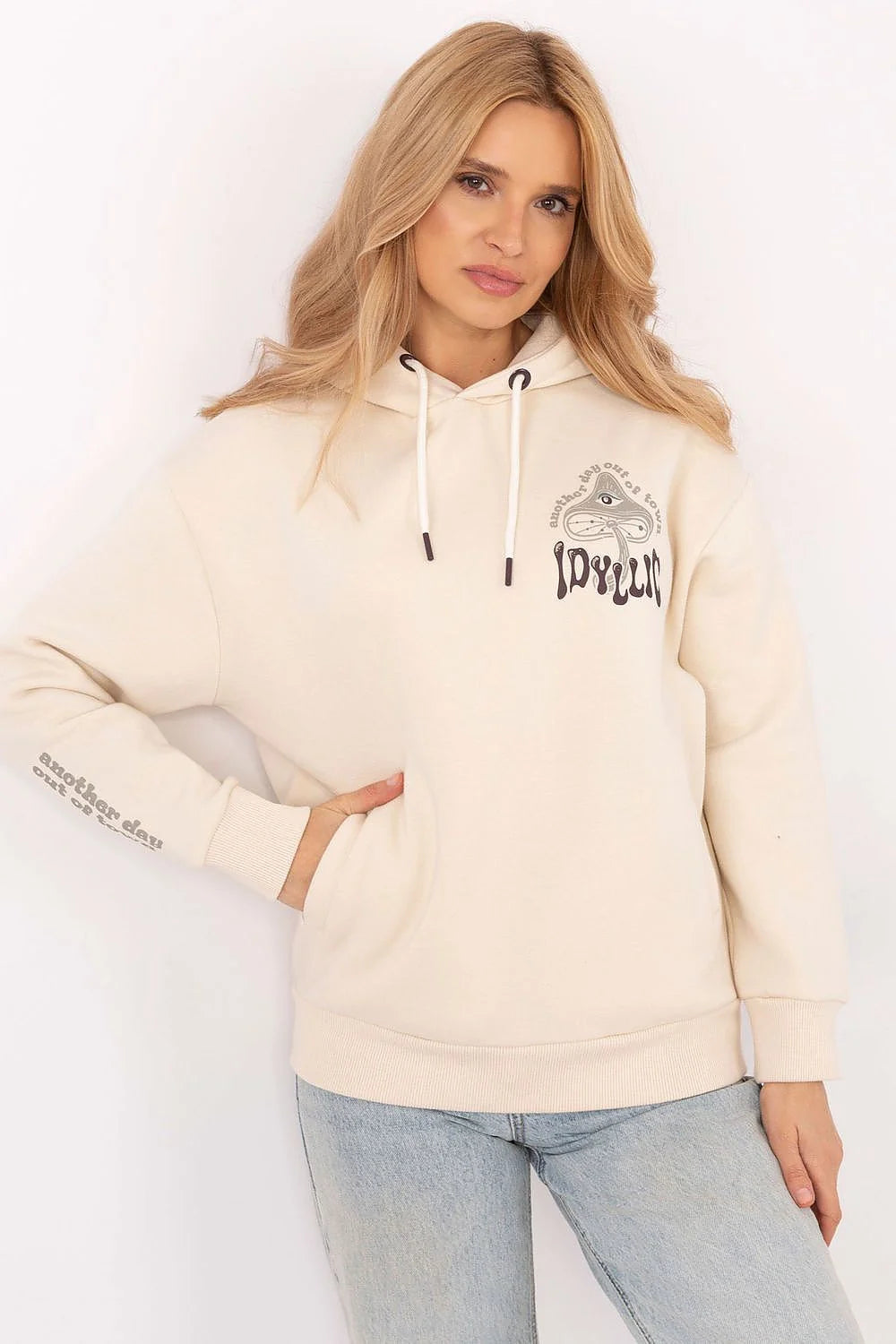 Sweatshirt Sublevel Women Casual Hooded Cotton-Polyester Graphic Design Beige Black Gray
