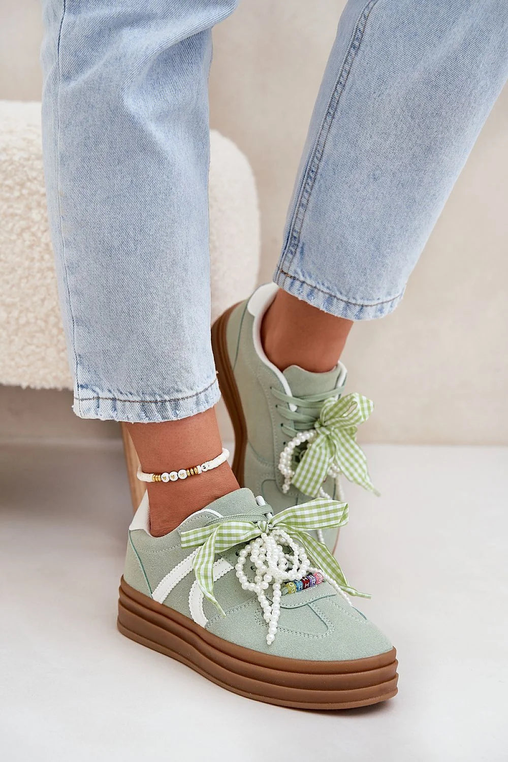 Chaussures de sport tendance pour femme style moderne basse verte menthe suède écologique semelle épaisse