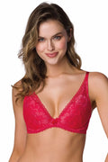 Soutien-gorge push-up en dentelle rouge triangle encolure plongeante élégant sexy féminin maille élastique ajustable