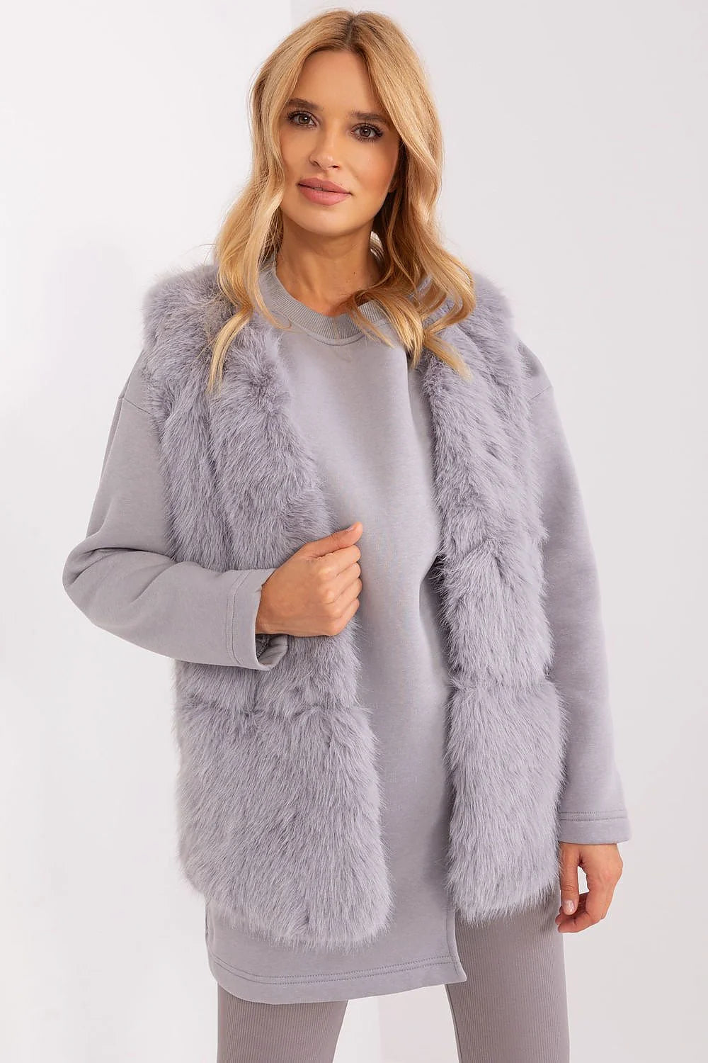 Ensemble mode femme sweat-shirt faux fourrure veste sans manches coupe droite style élégant occasion casuelle