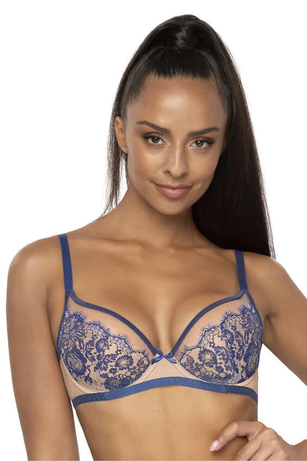 Soutien-gorge élégant en dentelle bleu et nude armature ajustable lingerie femmes