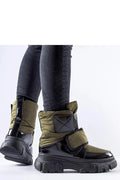 bottes neige Hutchinson vertes matelassées doublées montantes velcro similicuir vernies semelle plateforme crantée antidérapante isolantes chaudes urbaines
