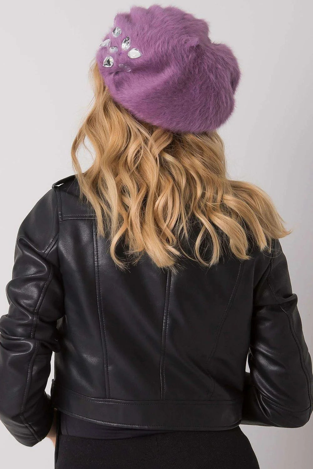 Veste ample en laine bouclée marron chic et béret violet strass décontractés automne-hiver femmes