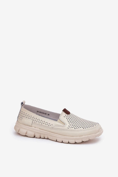ballerine Vinceza cuir naturel perforée beige crème marron patte contrastée slipon coupe basse semelle gomme épaisse