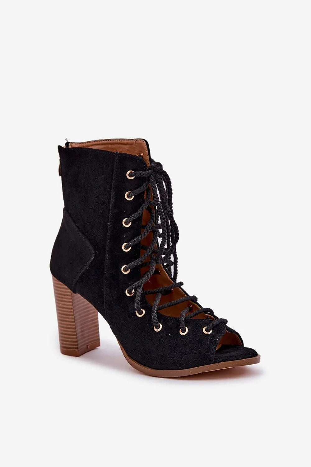 Sandales à talons carrés en suédine écologique noires style moderne ouvertesorteils lacées femmes été 2023