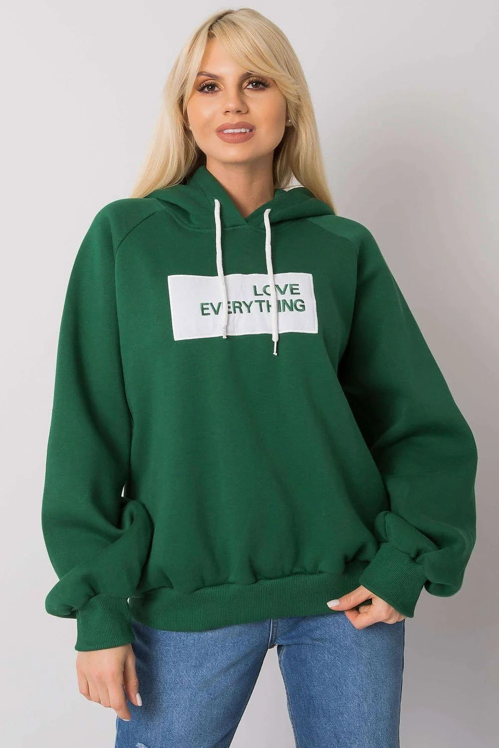 Sweatshirt à capuche pour femme design moderne décontracté marron avec inscription LOVE EVERYTHING coton polyester manches longues ample