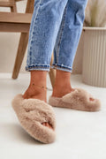 Pantoufles femmes style décontracté fourrure synthétique beige clair semelle épaisse 4 cm ouvertesorteils confortable intérieur