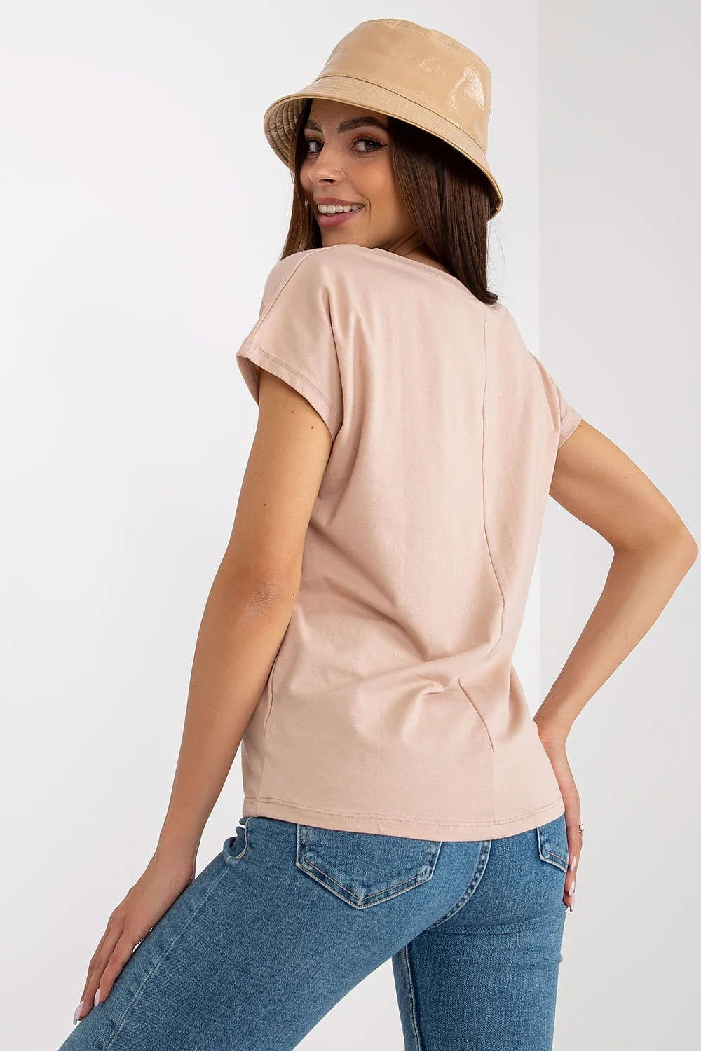 T-shirt femme décontracté couleur marron terre V-neck coton élasthanne loose quotidien