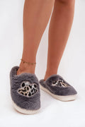 chaussons femme pantoufles fausse fourrure coeurs imprimé léopard gris anthracite semelle blanche antidérapante doublure molletonnée slipon confort chaleur