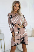 Robe de jour Numoco trapeze imprimé motif noir et blanc dentelle noire manches 3/4 confortable élégante taille 2XL/3XL femme