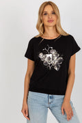 T-shirt femme Rue Paris floral métallisé manches courtes encolure ras du cou coupe ample