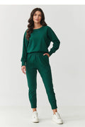 ensemble survêtement femme vert émeraude sweat capuche manches raglan encolure ronde poches plaquées taille haute pantalon fuselé élasthanne