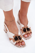 Sandales pour femme Laura Messi style élégant ouvert lanières croisées floral talon carré 6.5 cm ajustable mariage réception été