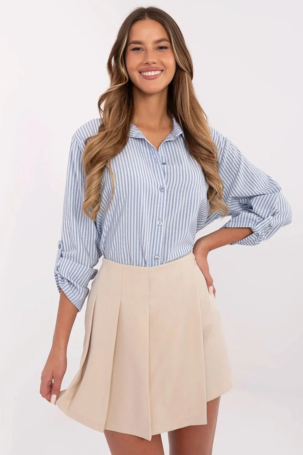 Jupe-culotte Italy Moda élégante en polyester et élasthanne avec inserts plissés devant taille haute élastiquée pour femmes