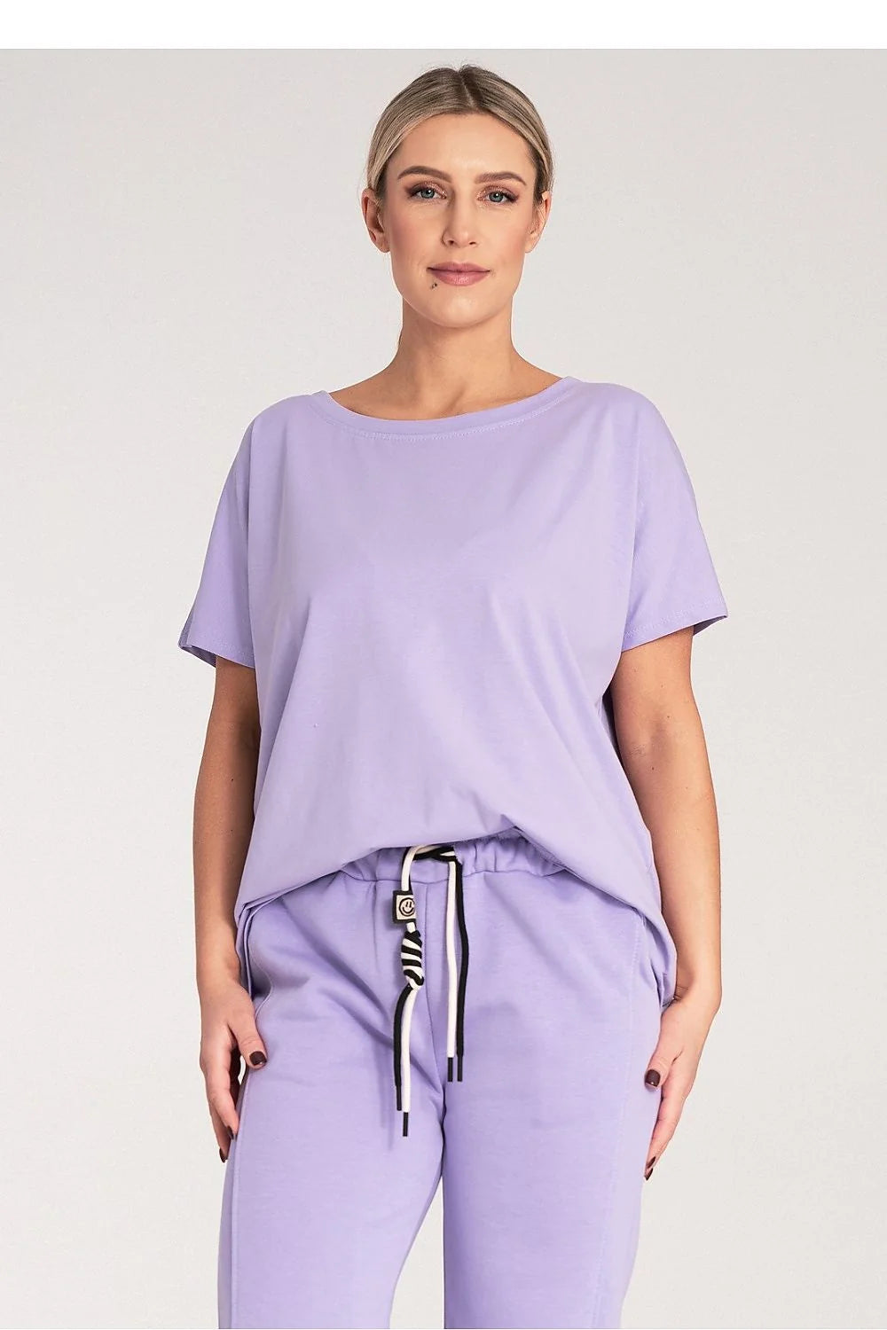 T-shirt femme manches courtes col rond coton elasthanne style décontracté lavande universel