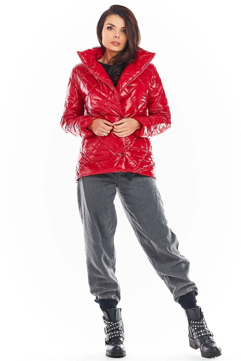 Veste matelassée femme polyester moderne élégante col relevable boutons pression poches latérales hiver stylé