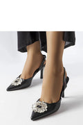 Escarpins à talons hauts 12 cm Femme Crystal Buckle Black Sueded Simili Leather Summer Stilettos